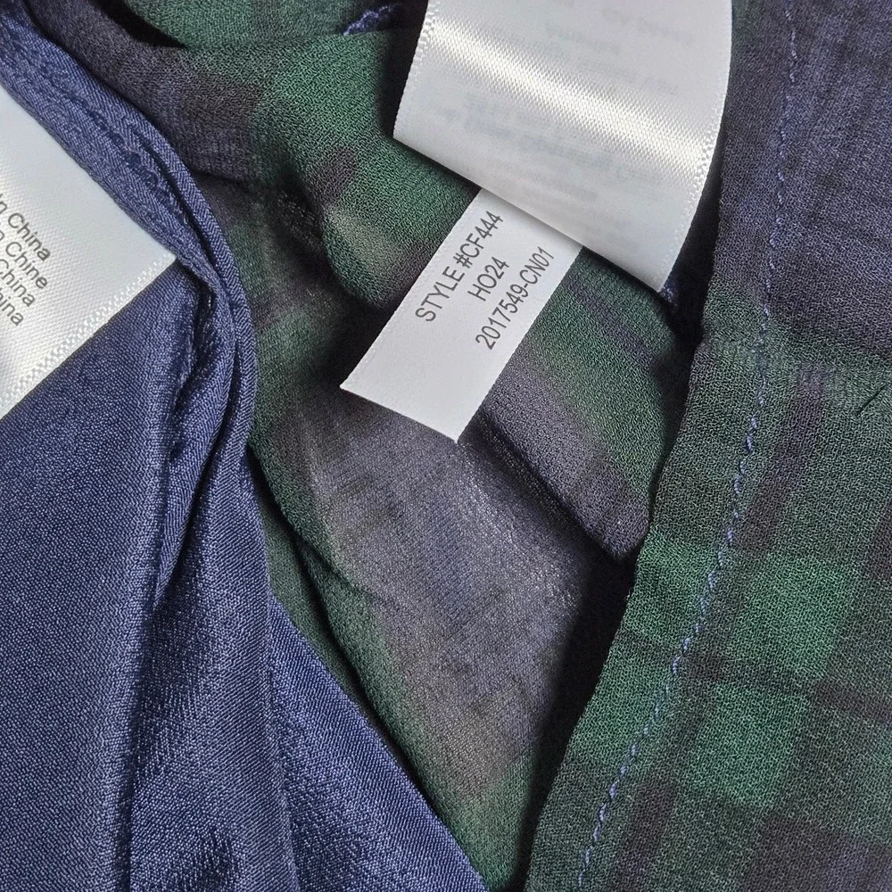 J. Crew Chiffon shirred-waist top in Black Watch tartan Cooper‎ Green Blue 6 NWT